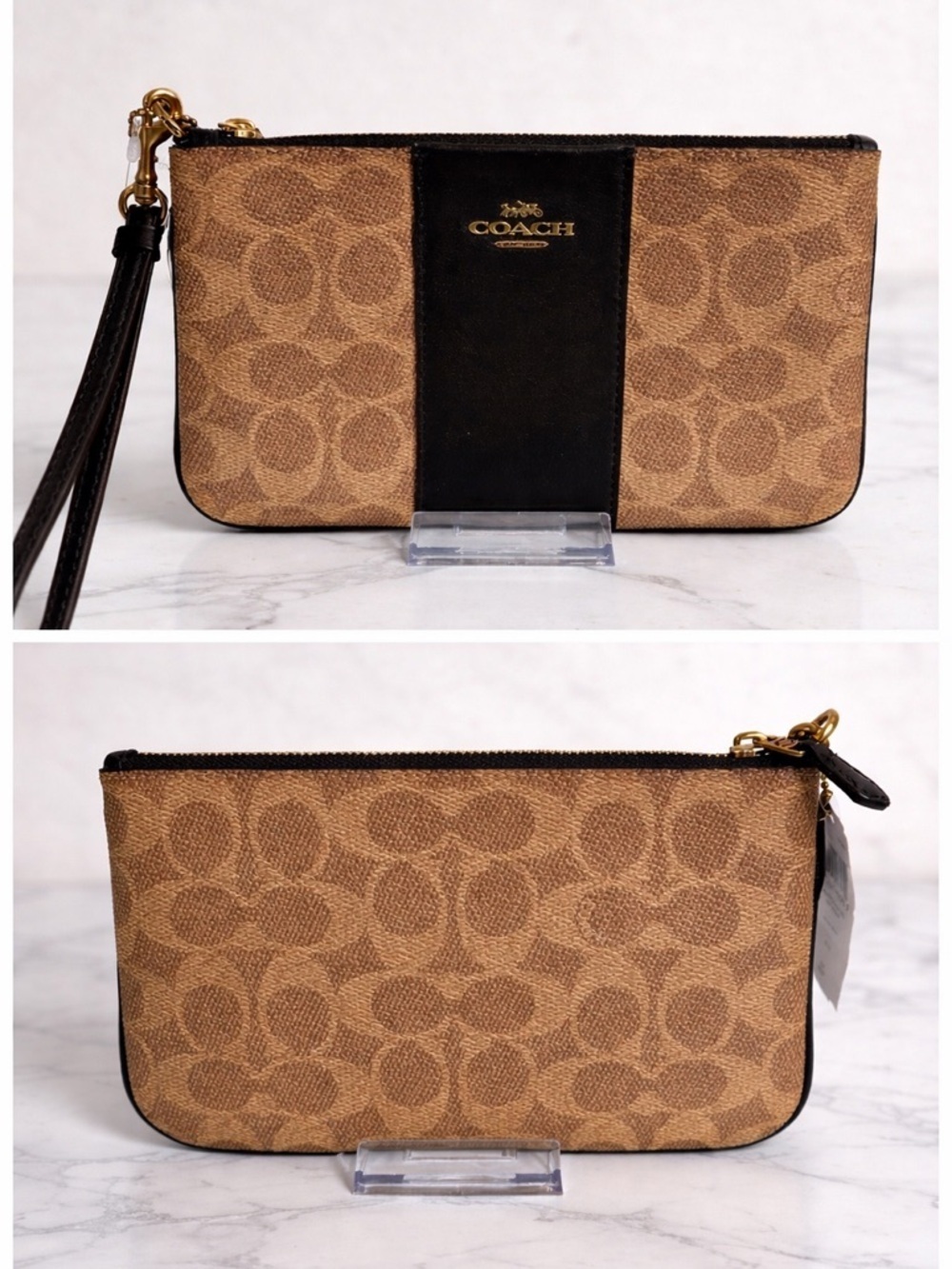 Coach Corner Zip Wristlet In Signature Canvas With Stripe